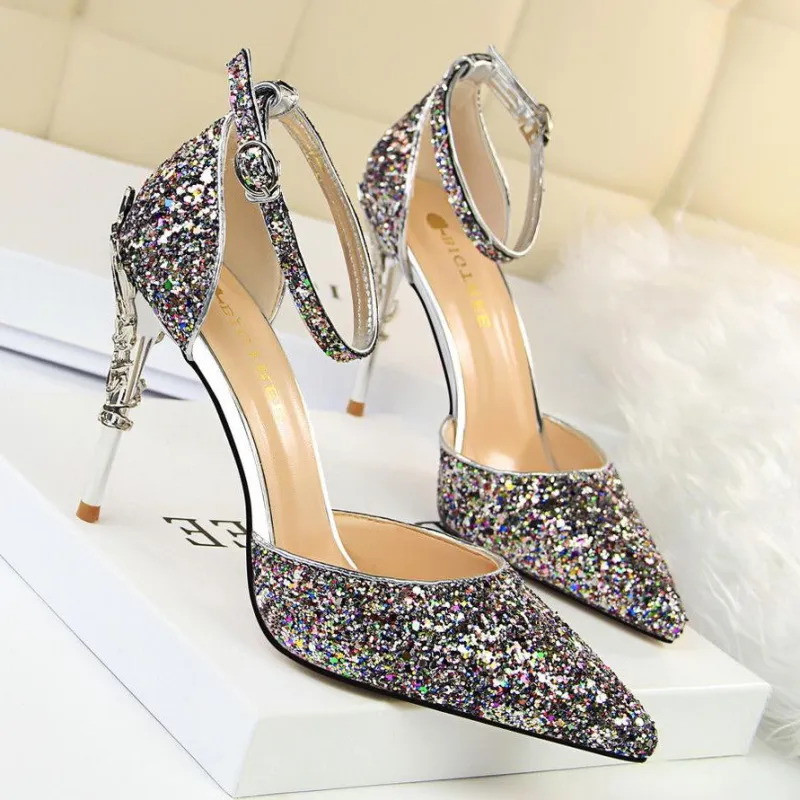Glitter Point Toe Ankle Strap Sandals - Image 3
