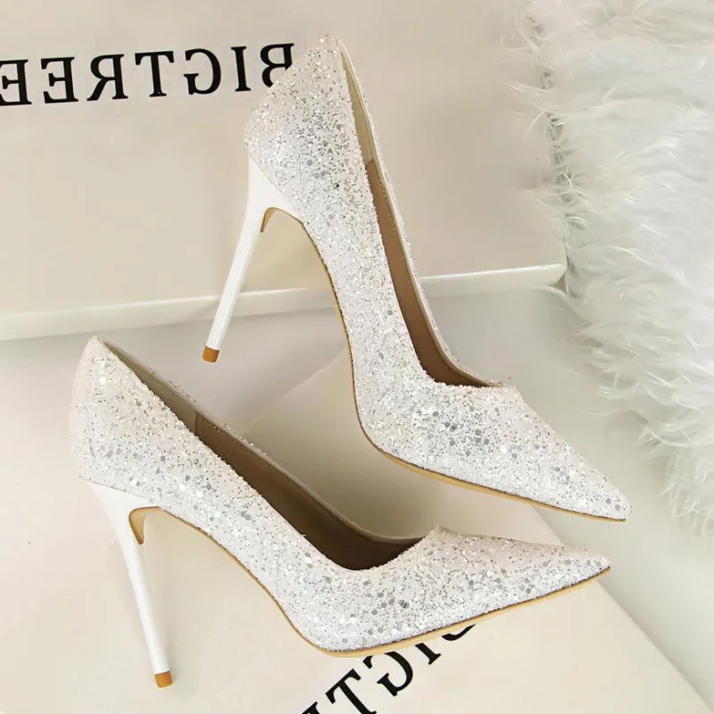 Sequin Decor Point Toe Stiletto Heeled Court Pumps - Image 3