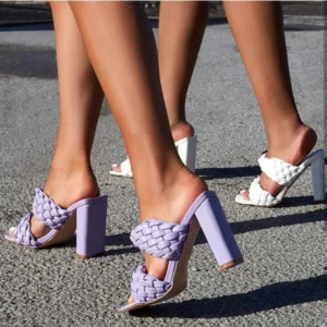 Weave Thick High heels Slippers