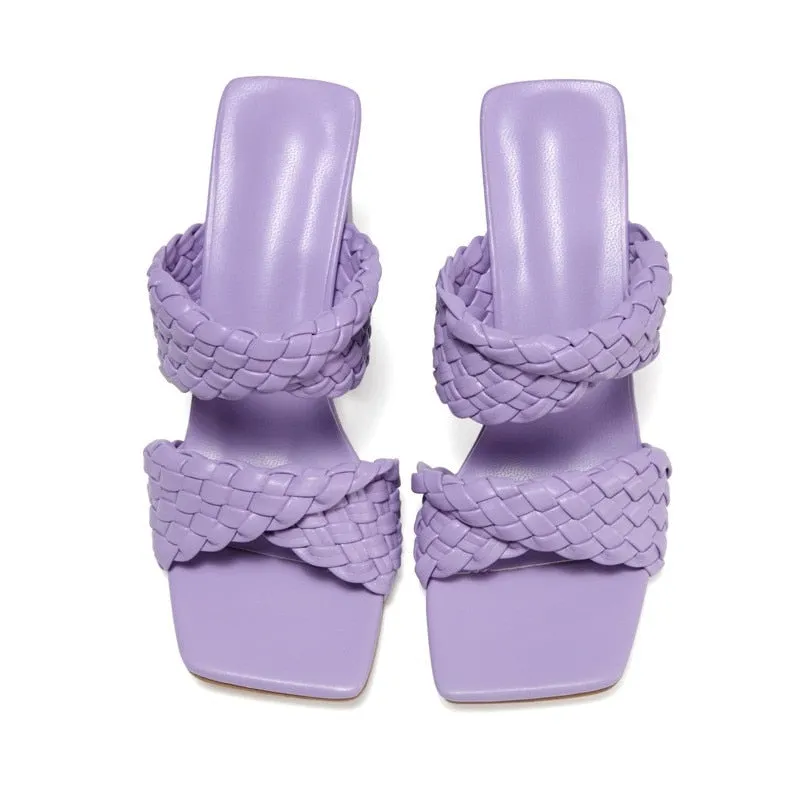 Weave Thick High heels Slippers - Image 2