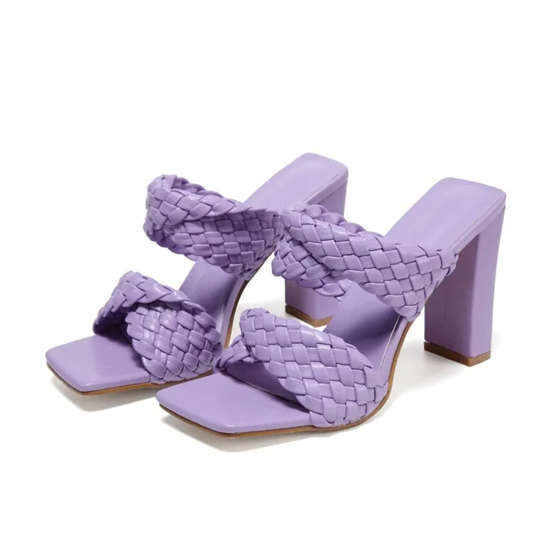 Weave Thick High heels Slippers - Image 4