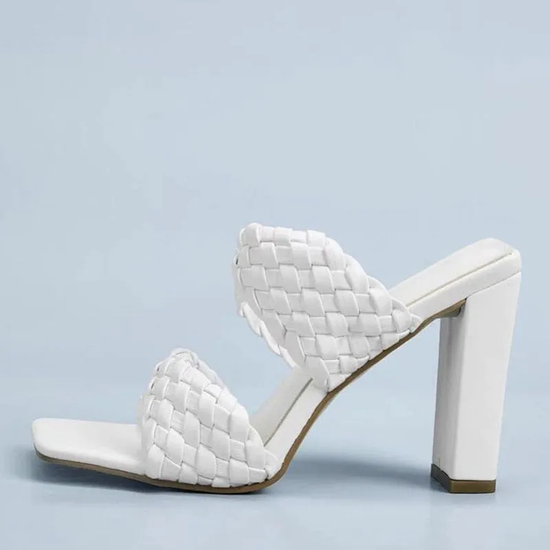 Weave Thick High heels Slippers - Image 5