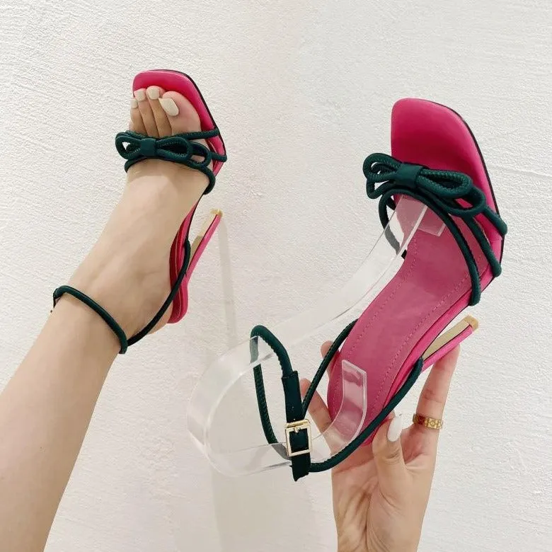 Bow High Heel Color Blocking Sandals - Image 3