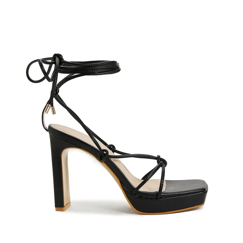 Tie Leg Design Heeled Strappy Sandals - Image 5