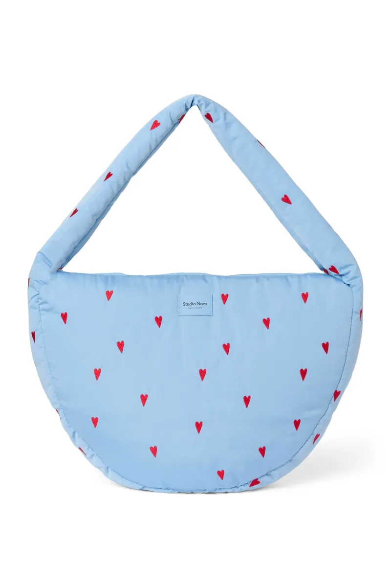 Puffy Cross Body Bag | Light Blue Hearts
