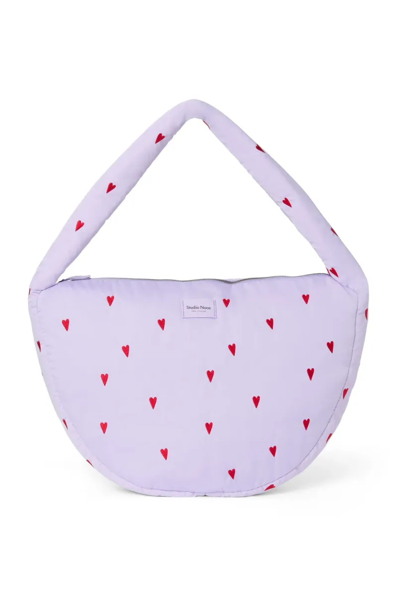 Puffy Cross Body Bag | Purple Hearts