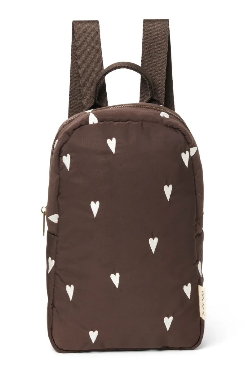 Puffy Mini Backpack | Brown Hearts