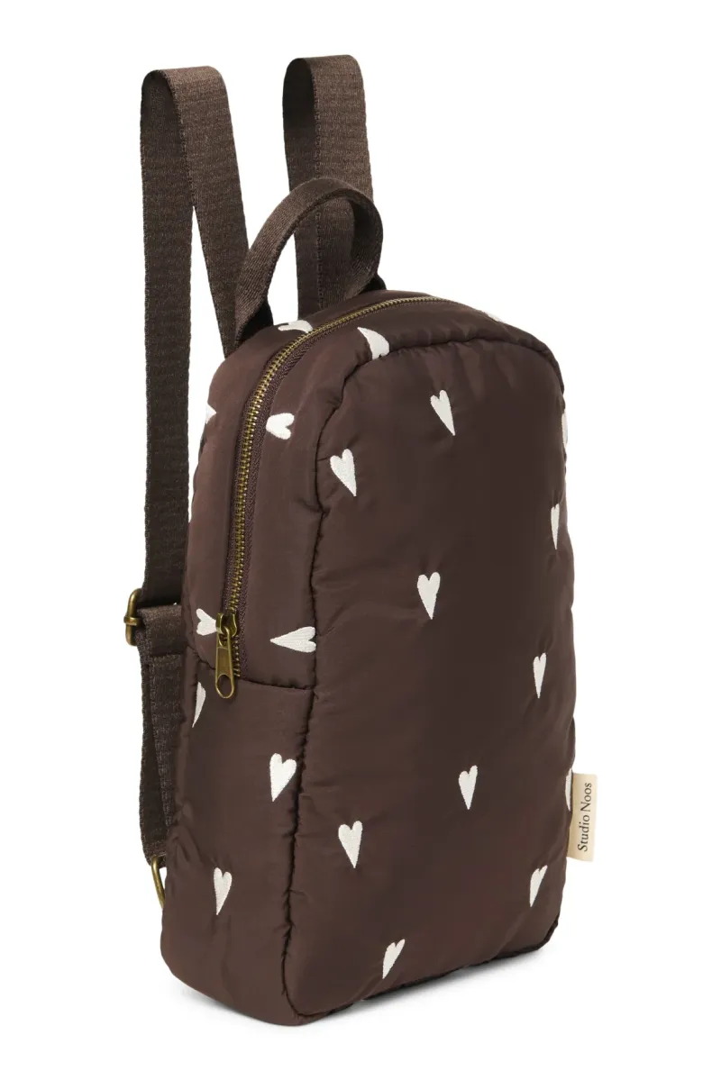 Puffy Mini Backpack | Brown Hearts - Image 3