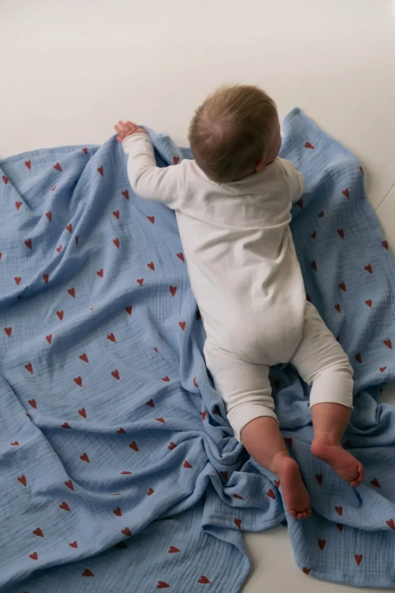 Swaddle Print Large | Light Blue Hearts - Image 2