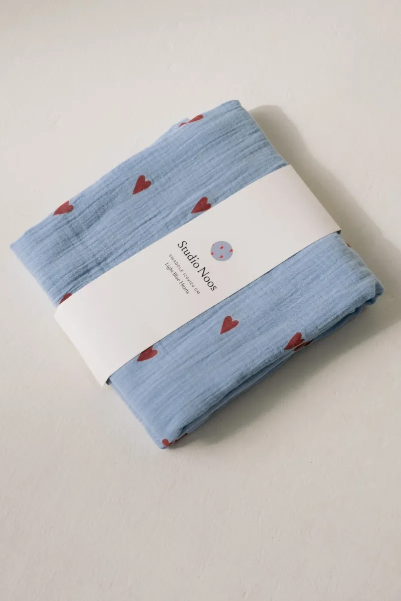 Swaddle Print Large | Light Blue Hearts - Image 4