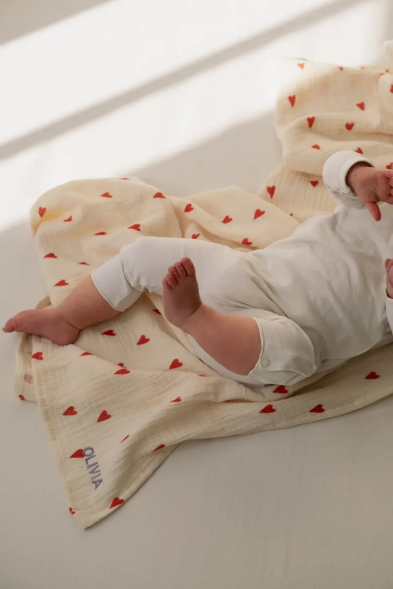 Swaddle Print Large | Beige Hearts - Image 2