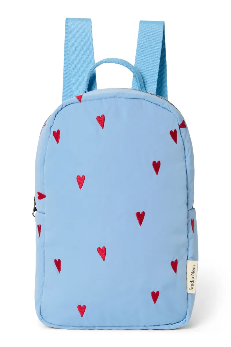 Puffy Mini Backpack | Light Blue Hearts
