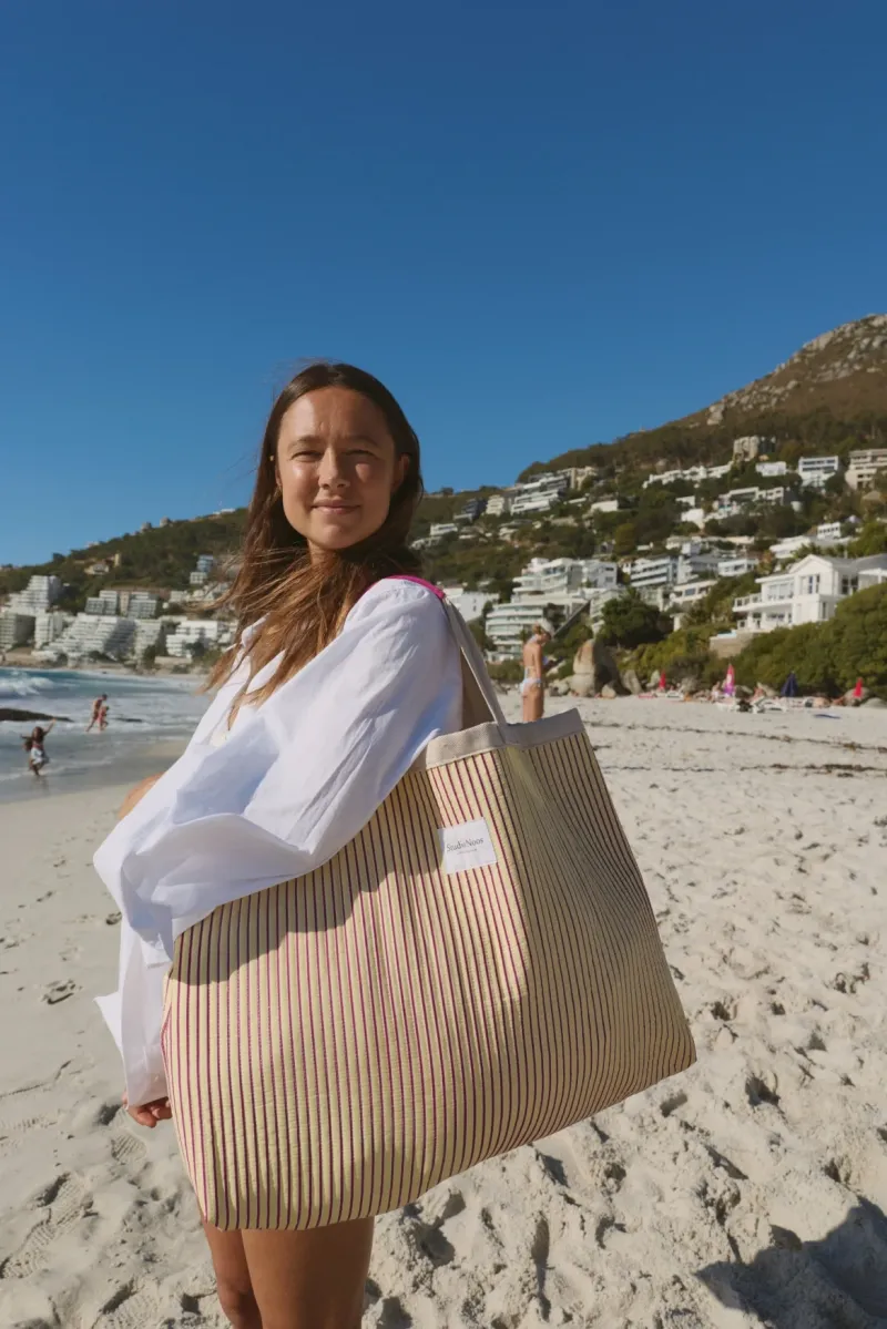 Poplin Striped Beach Bag | Butter Yellow - Image 3