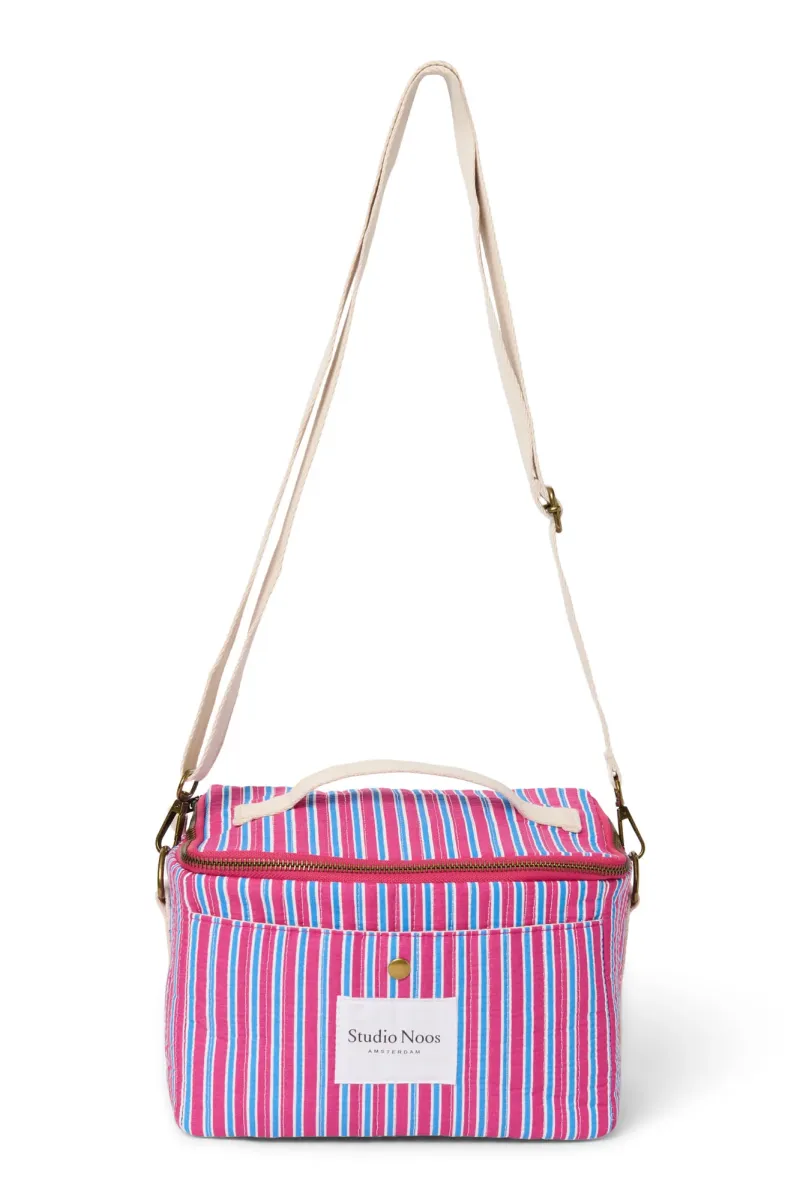 Poplin Striped Cooler Bag | Raspberry