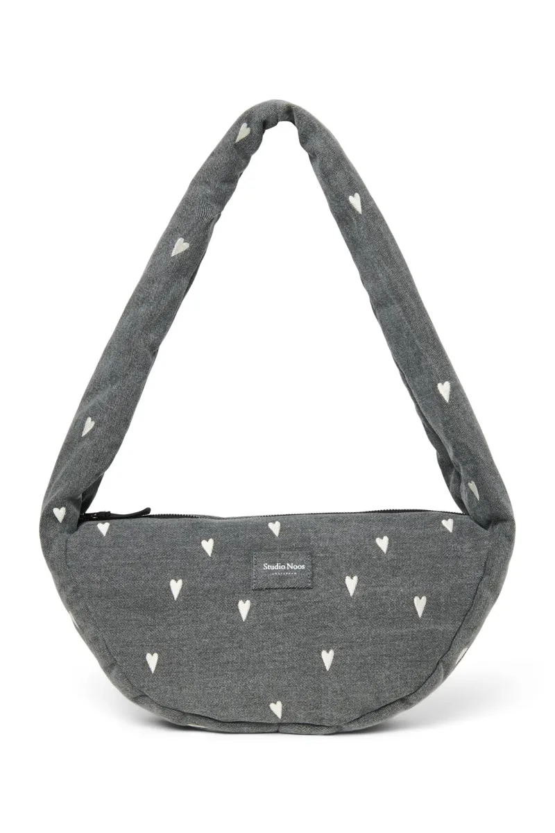 Denim Mini Cross Body Bag | Grey Hearts